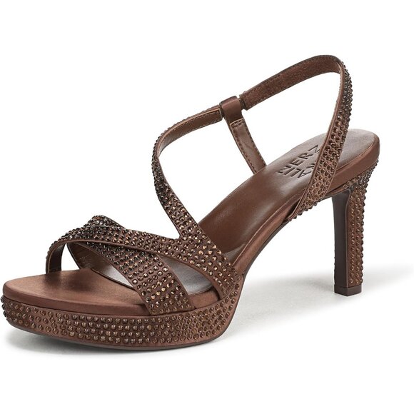 Naturalizer Women Chocolate Satin Polyurethane Rounded Open Toes Platform Shoes - Picture 1 of 9